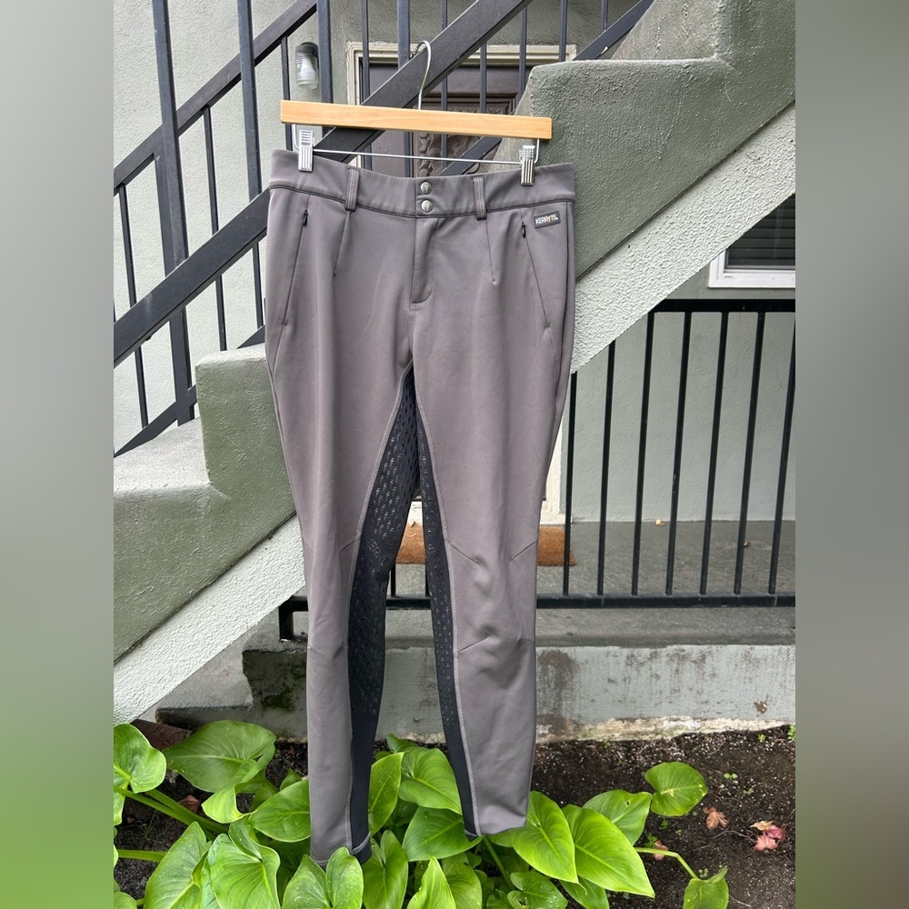 Kerrits Fleece Lined Wind Proof Winter Breeches Full Seat Grey Equestrian SIze L